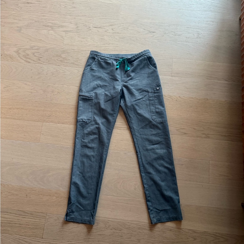 Figs Men's Gray Cargo Pants with Teal Drawstring